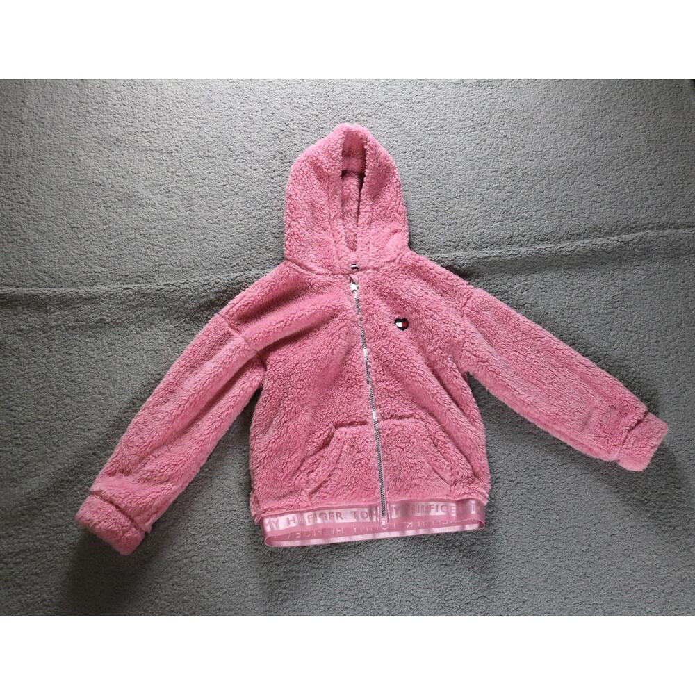 New Tommy Hilfiger Jacket Girls M Pink Little Minky Fleece Zip Front Hoodie